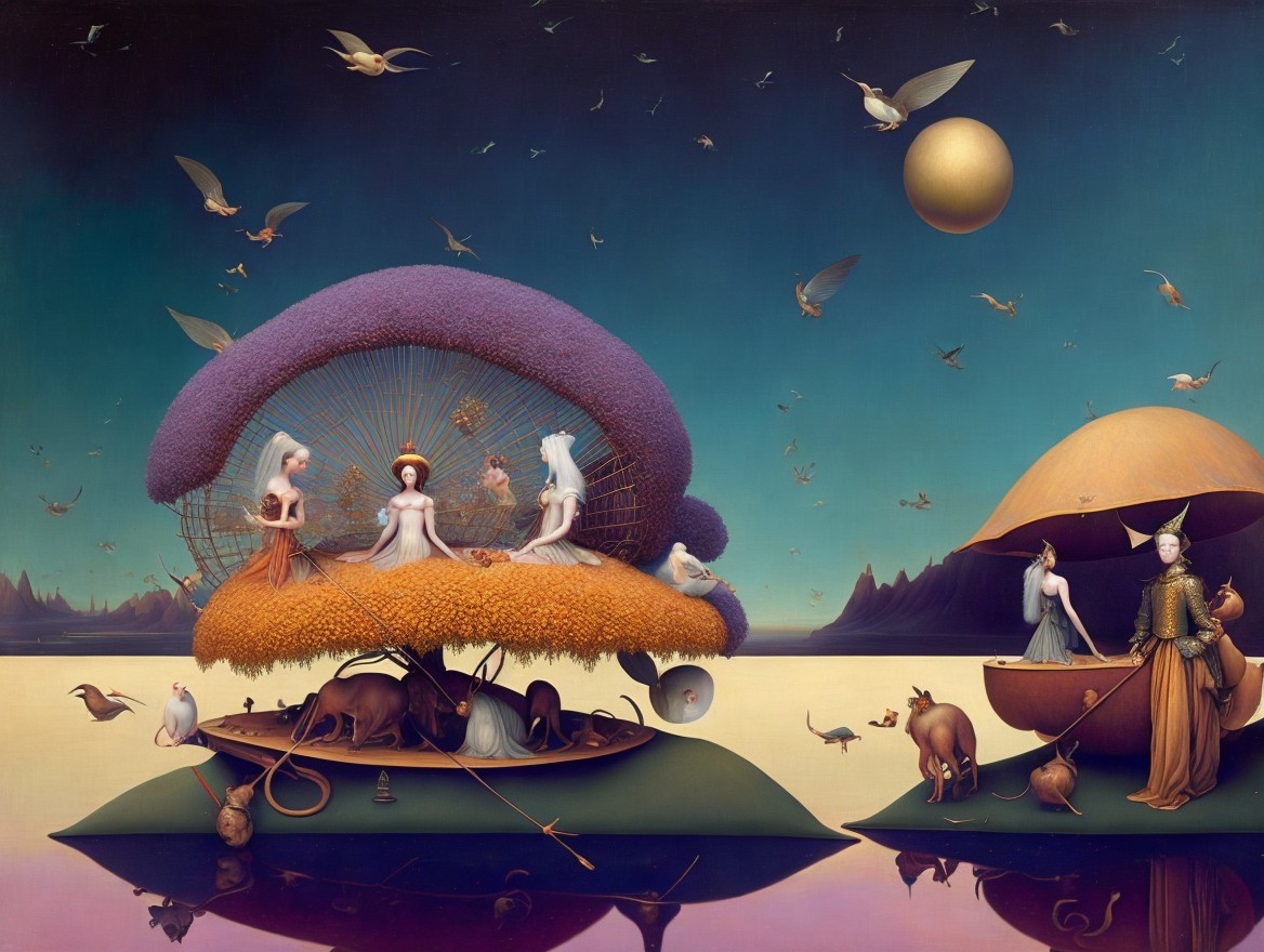 Surreal Landscape with Ethereal Figures and Fungi