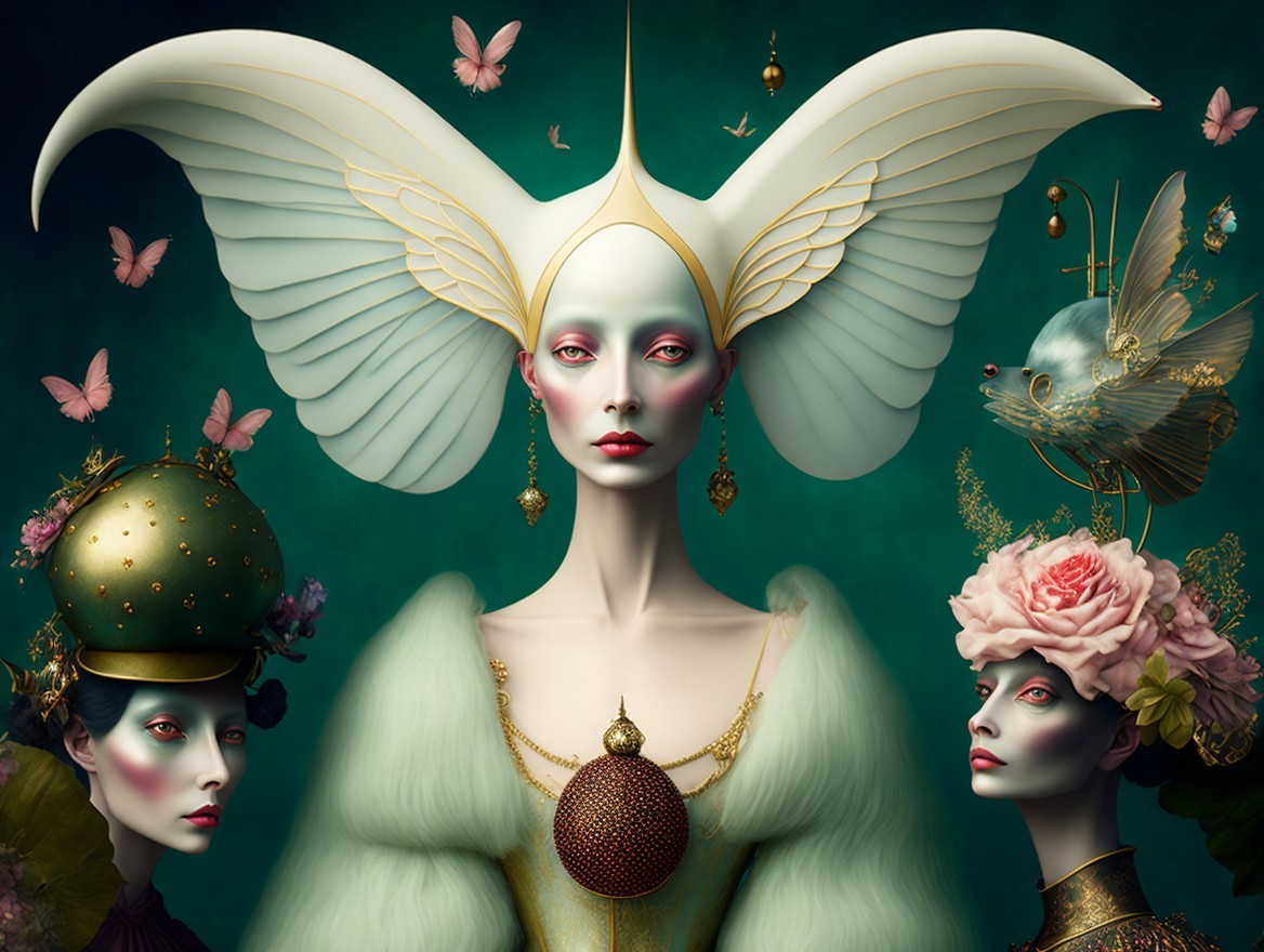 Artistic Composition of Three Ethereal Figures
