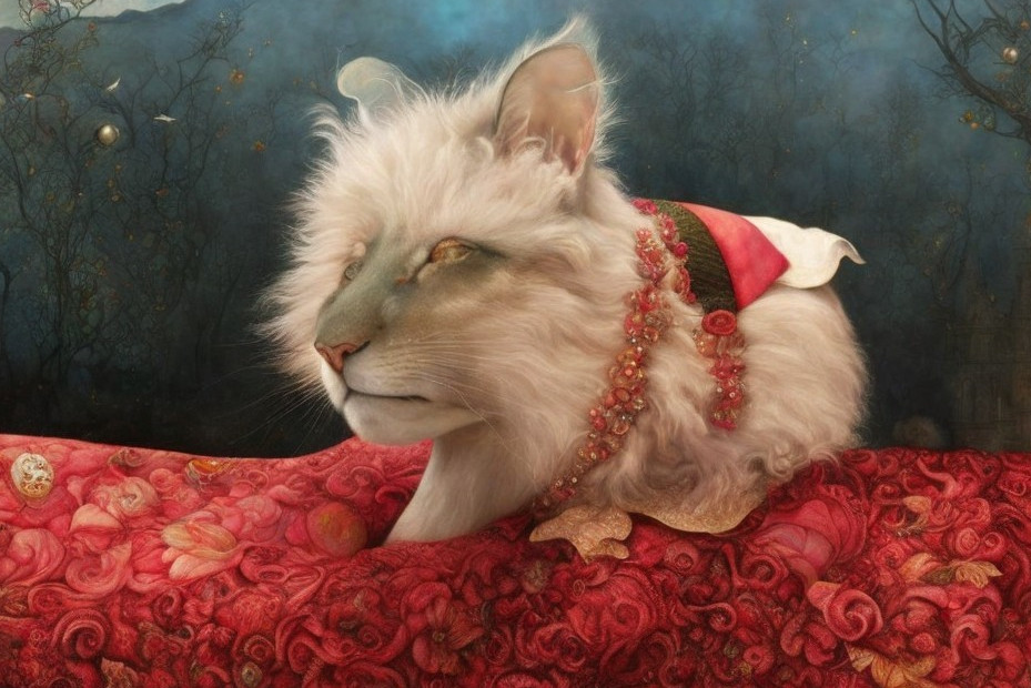 Majestic Feline with White Coat and Decorative Cape