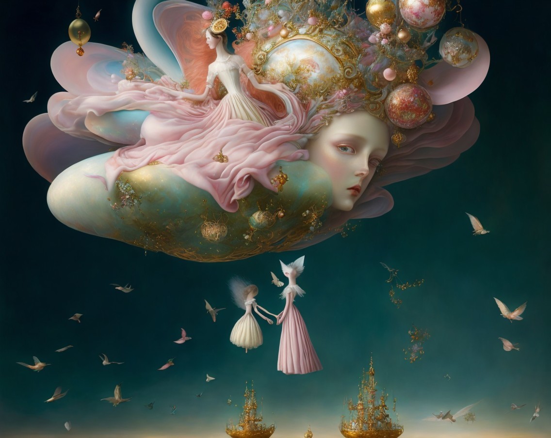 Ethereal Figures in a Dreamlike Pastel Landscape