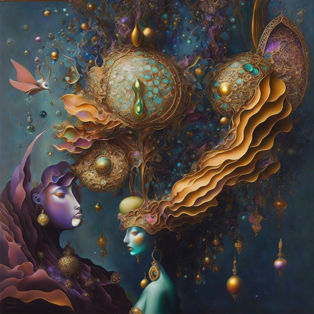 Ethereal Figures with Intricate Hairstyles and Ornaments