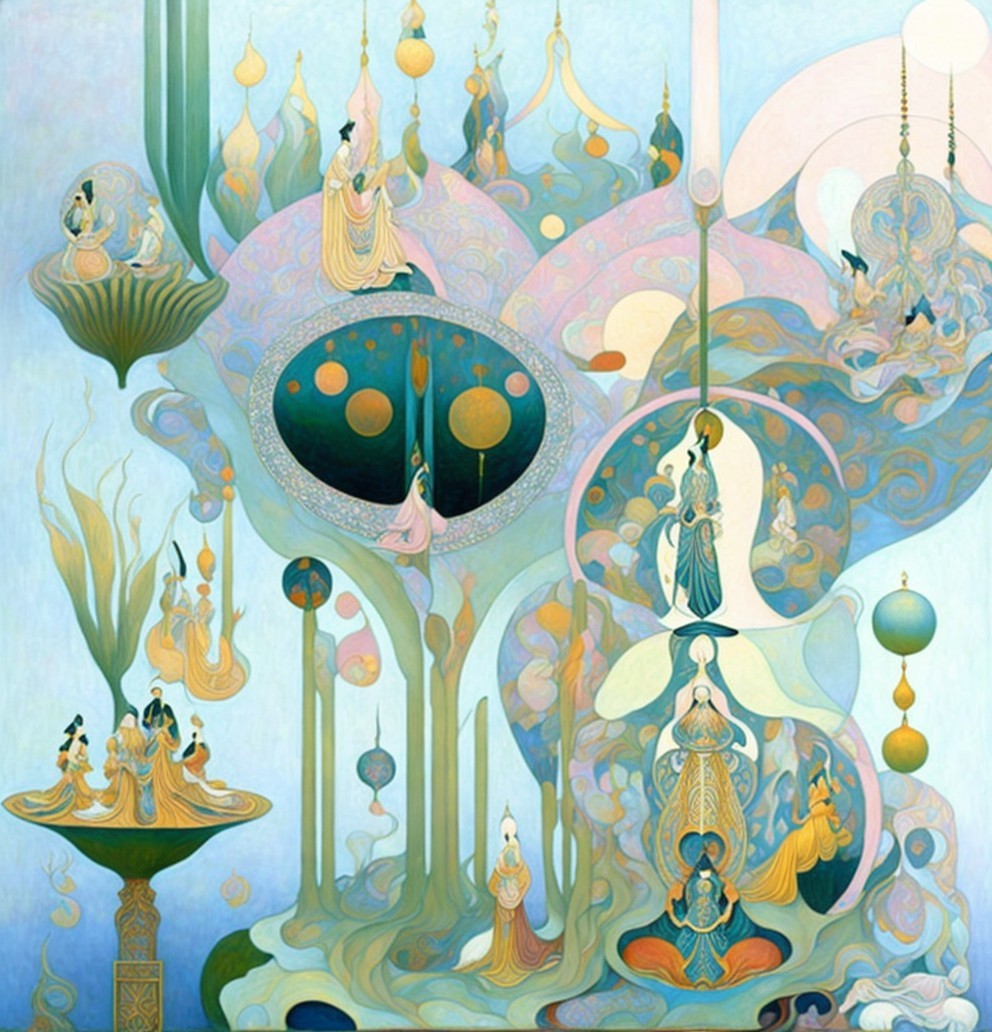 Dreamlike Artwork with Ethereal Figures and Pastel Hues