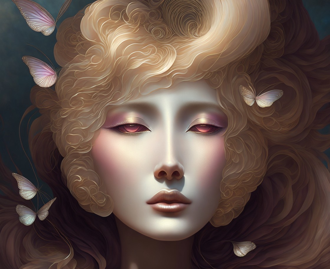 Ethereal Portrait of a Woman with Butterflies