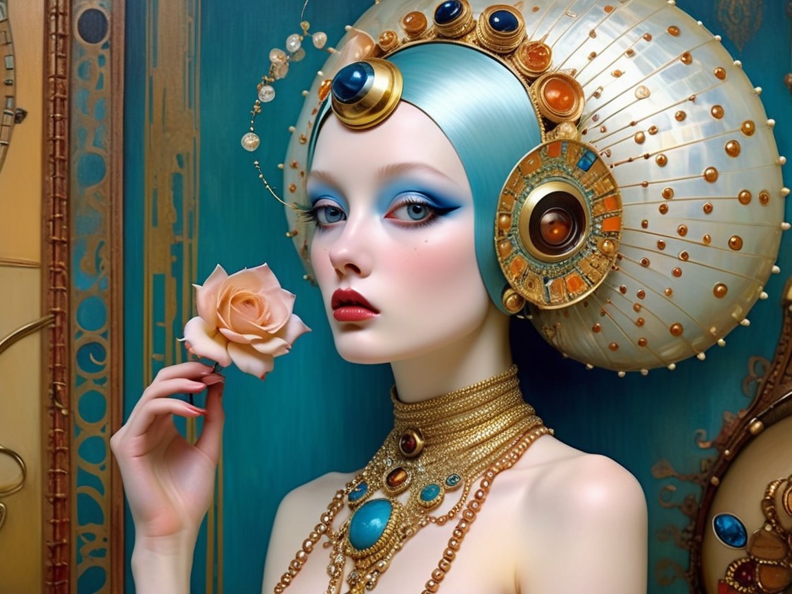 Elegant Figure with Pale Blue Hair and Jewelry