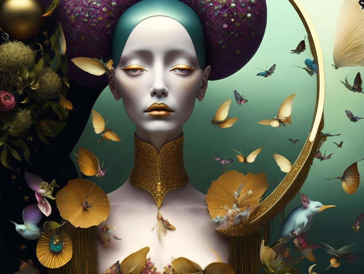 Surreal Portrait of a Woman with Elegant Headdress