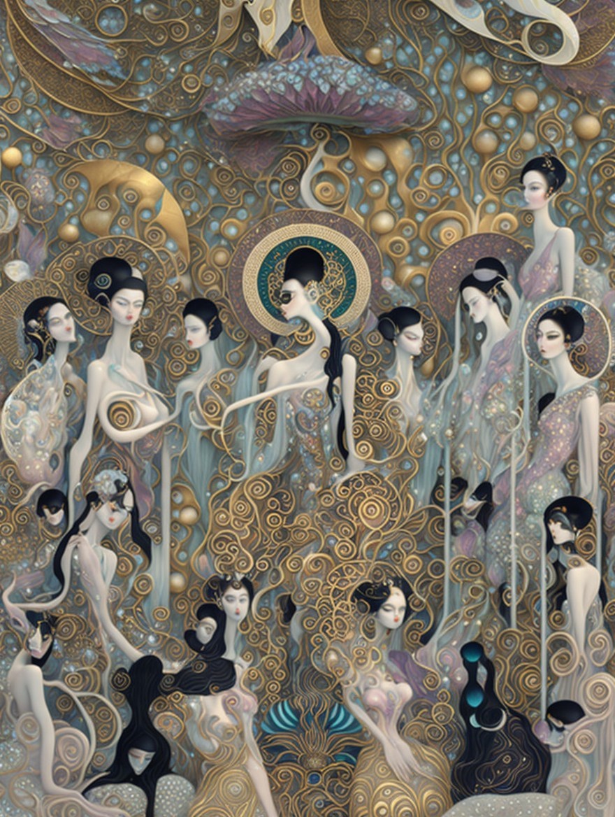 Ethereal Scene of Women in Flowing Garments