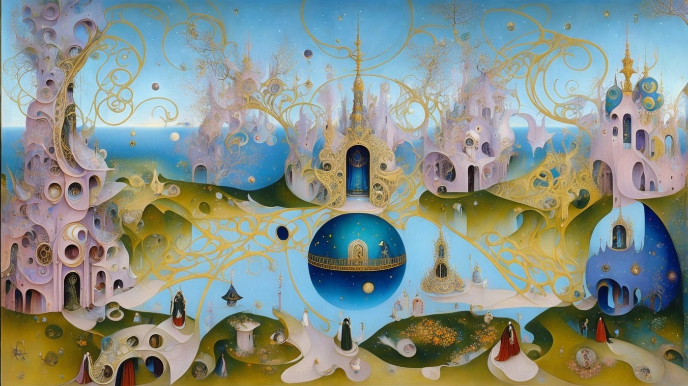 Whimsical Dreamlike Landscape with Surreal Structures