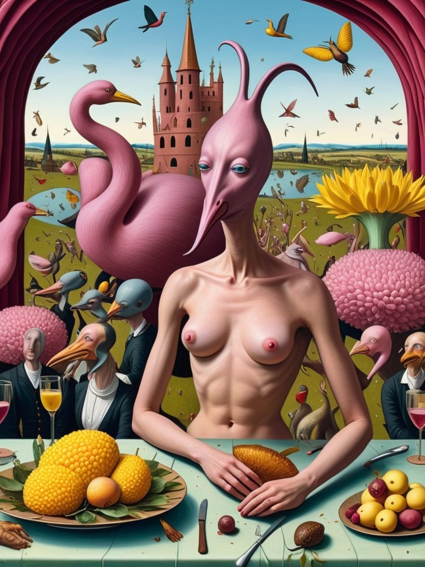 Surreal Artwork of Humanoid Figure and Exotic Setting