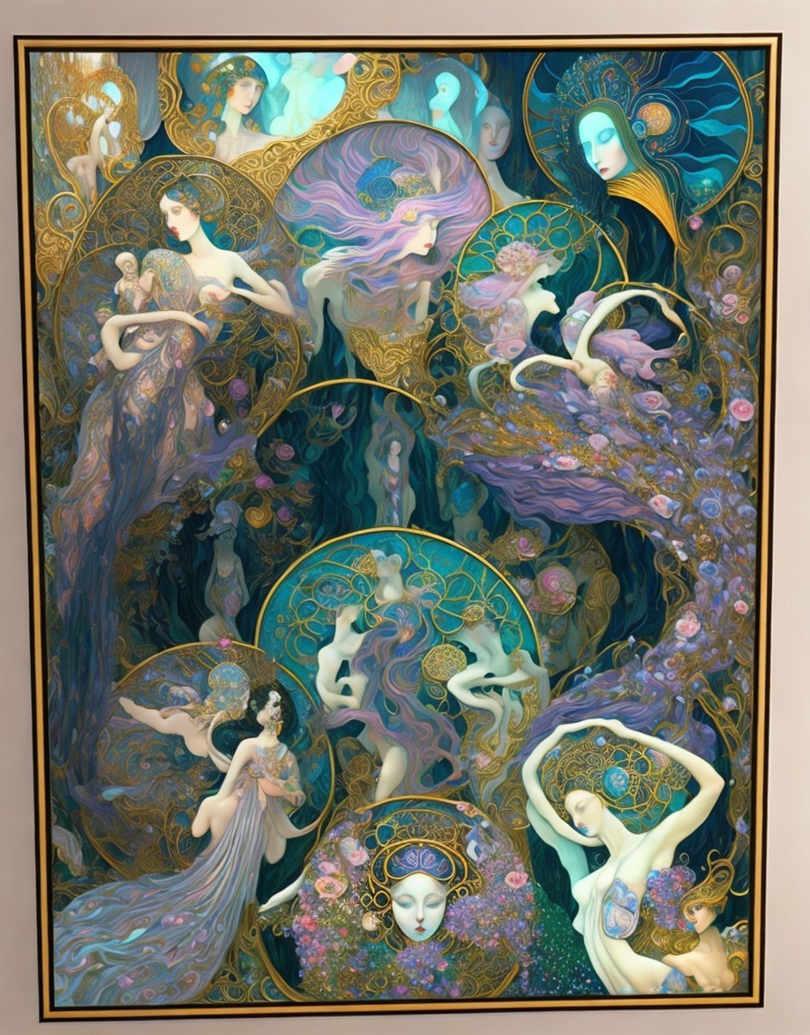 Intricate Composition of Mythical Figures and Patterns