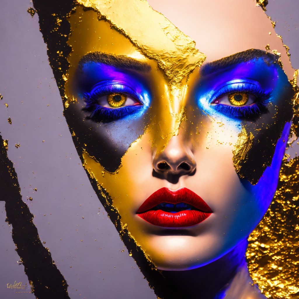 Close-Up of Woman's Face with Dramatic Makeup