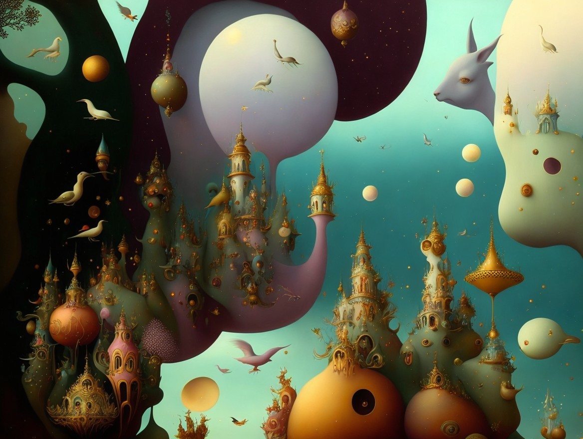 Surreal Landscape with Whimsical Architecture and Colors