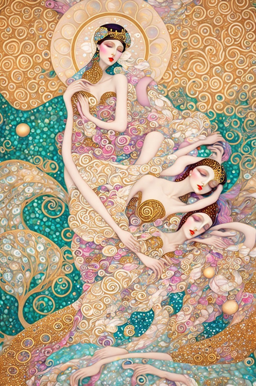 Ethereal Figures in Vibrant Colors and Patterns