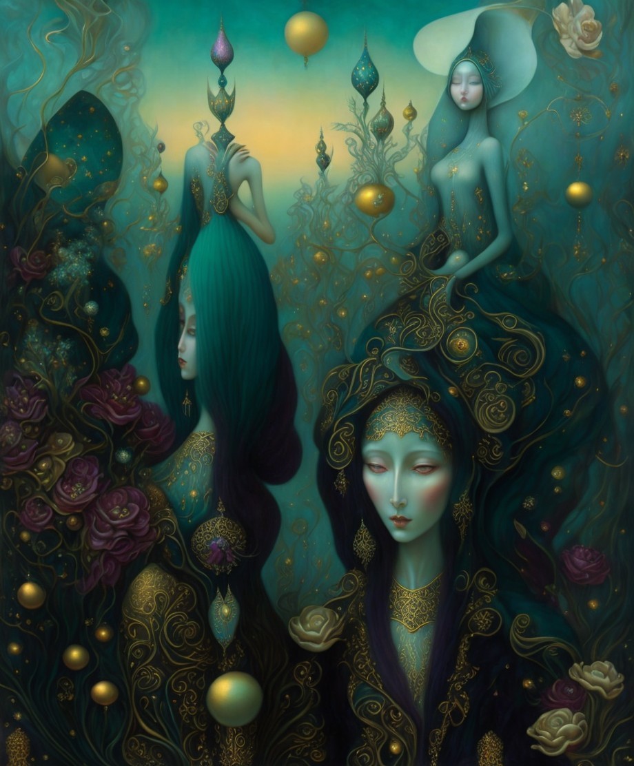 Ethereal Figures in a Dreamlike, Colorful Setting