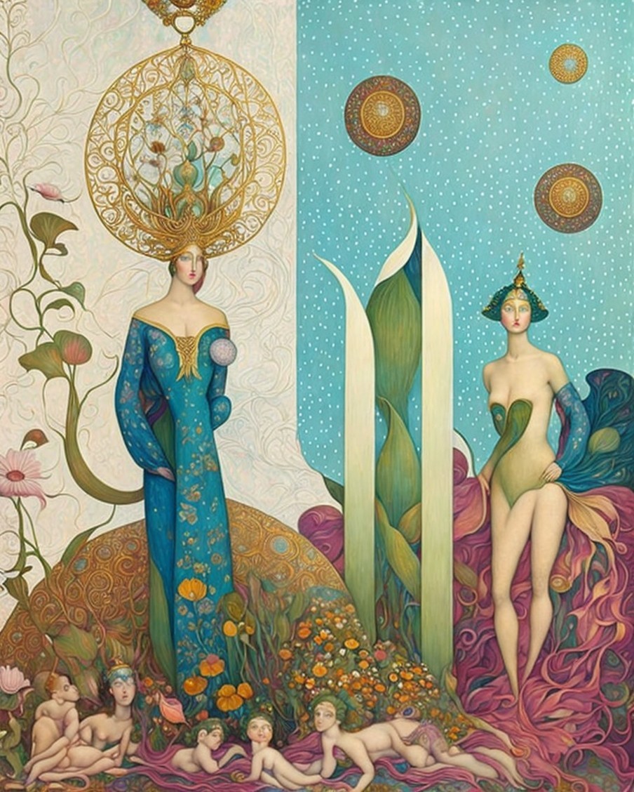 Elegantly Dressed Figures in a Fantastical Landscape