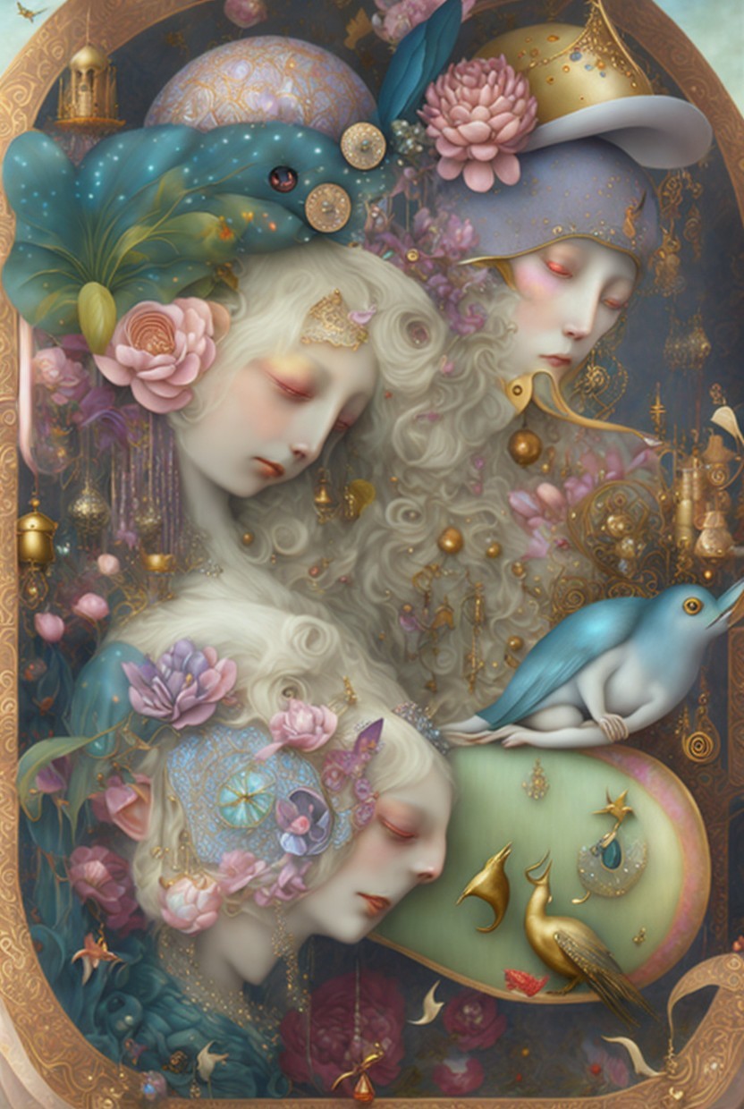 Surreal Composition of Ethereal Women with Floral Elements