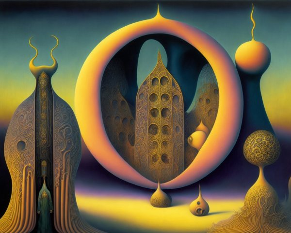Surreal Landscape with Whimsical Structures and Colors