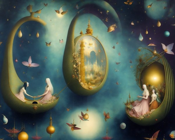 Ethereal Figures in Whimsical Pod-Like Structures
