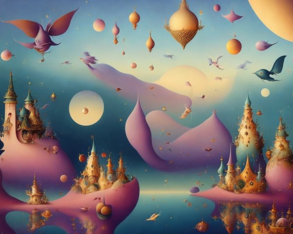 Dreamy Landscape with Castles and Ethereal Creatures