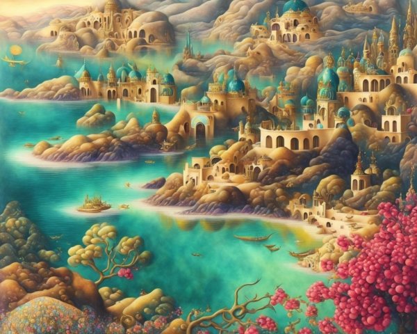 Vibrant Fantasy Landscape with Majestic Structures