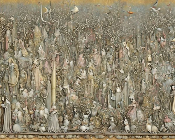 Intricate Fantasy Relief Painting with Mythical Beings