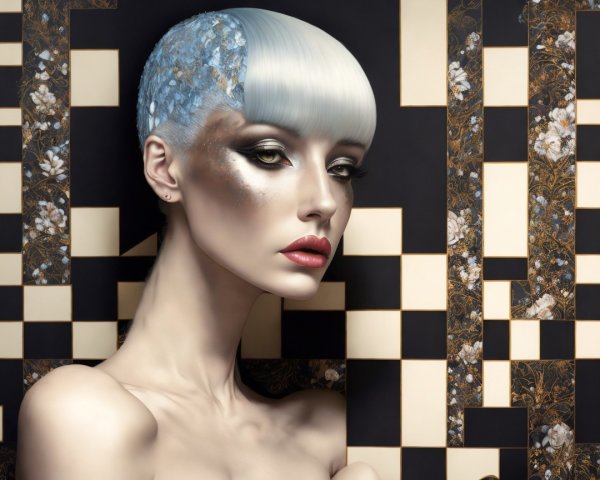Model with Pearlescent Bob and Dramatic Makeup