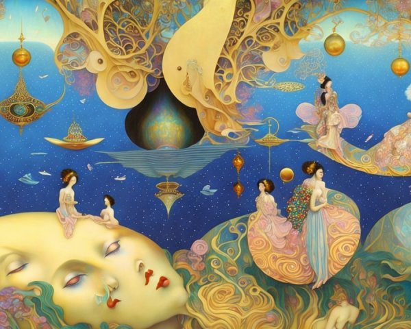 Ethereal Figures in Dreamlike Colorful Landscapes