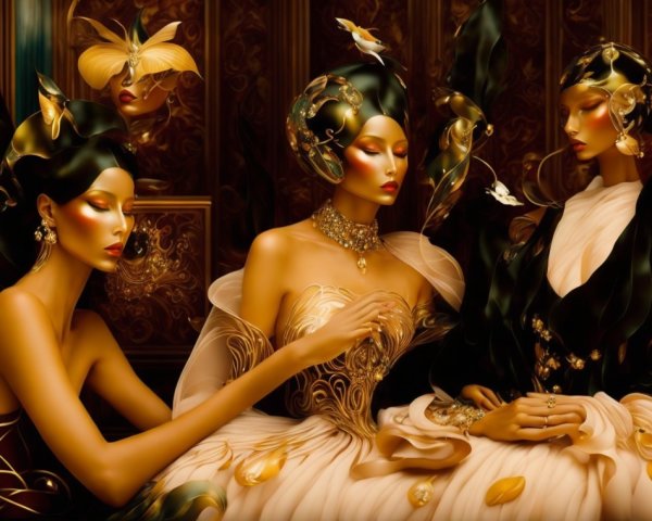 Elegant Dining Scene with Glamorous Attire and Decor