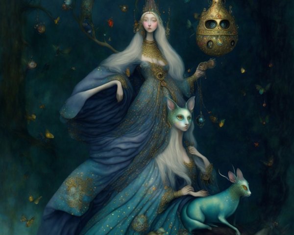 Surrealist Portrait of a Queen, Princess, and Deer