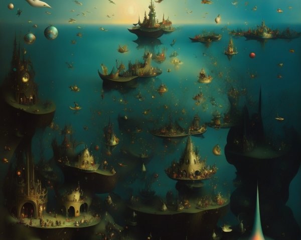 Surreal Landscape with Floating Islands and Castles