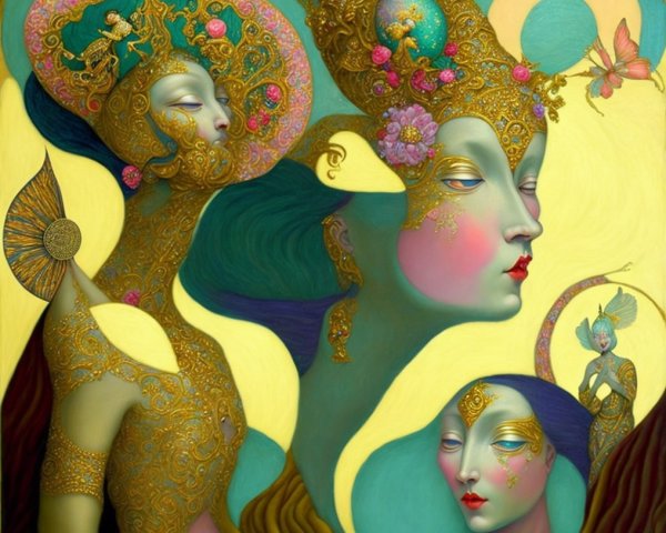 Surreal Composition of Ethereal Figures with Butterflies