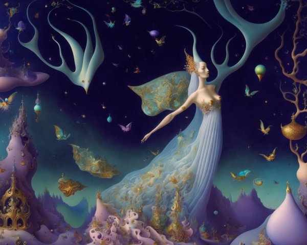 Surreal Twilight Landscape with Ethereal Elements