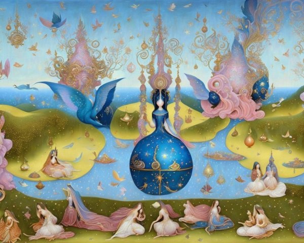 Dreamlike Landscape with Ethereal Figures and Nature