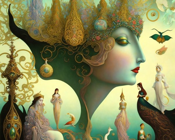 Ethereal Figure in Dreamlike Landscape with Surreal Elements