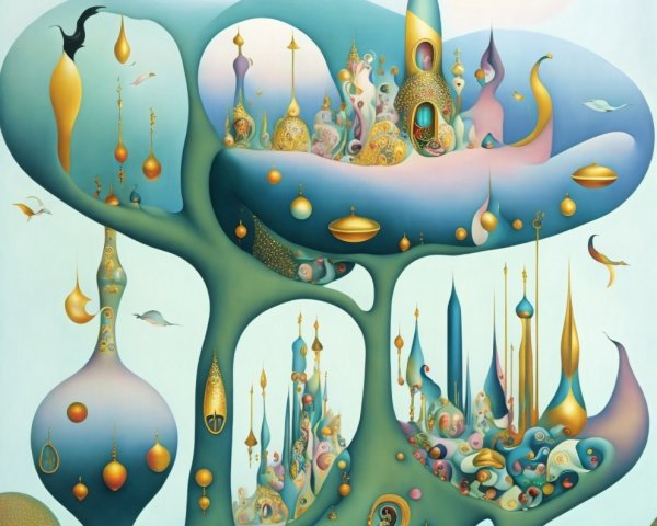 Surreal Artwork with Organic Forms and Dreamlike Colors