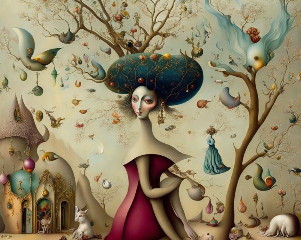 Surreal Scene of Ethereal Woman in Dreamlike Landscape