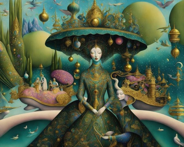 Surreal Scene with Majestic Figure in Vibrant Colors