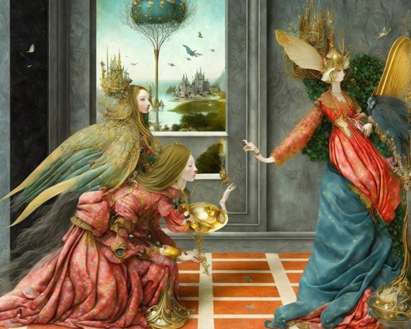 Rococo Style Scene with Ethereal Women and Landscape