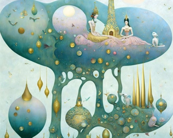 Surreal Landscape with Ethereal Figures and Colors