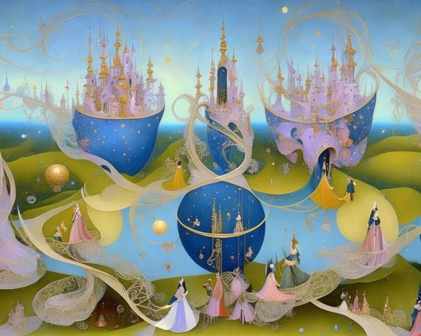 Ethereal Castles in a Dreamlike Fantasy Landscape
