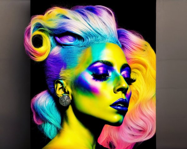 Portrait of a Woman with Multicolored Hair and Makeup