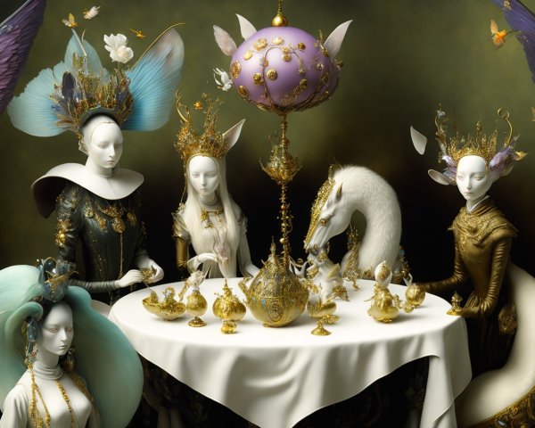 Whimsical Gathering of Ethereal Figures and Decor
