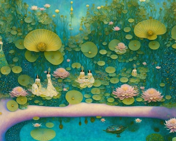 Tranquil Dreamlike Landscape with Ethereal Figures