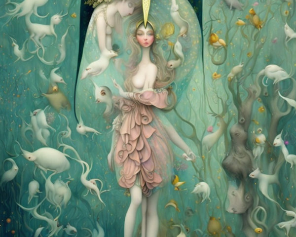 Whimsical Dreamlike Scene with Ethereal Creatures