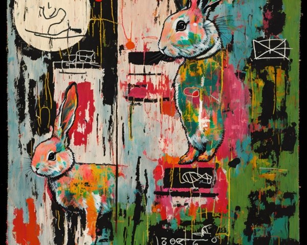 Stylized Rabbits on Abstract Colorful Background
