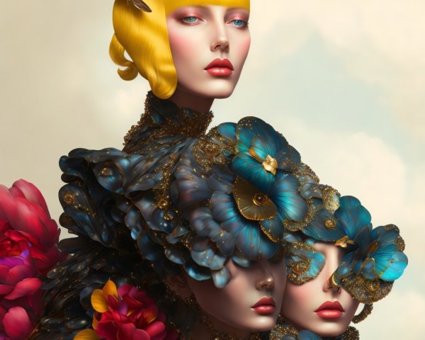 Artistic Display of Mannequins with Floral Elements