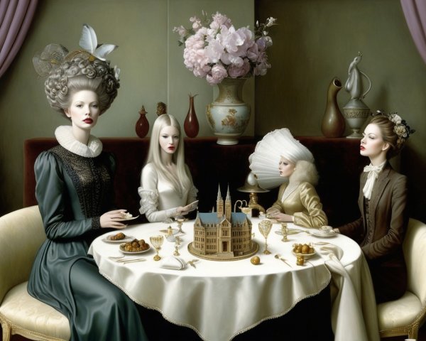 Elegant Gathering of Women at a Lavish Table Setting