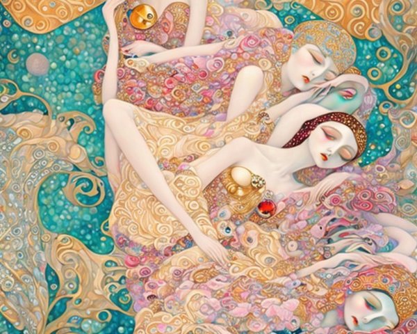 Ethereal Figures with Floral Designs in Soft Hues