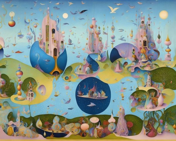 Colorful Ethereal Landscape with Whimsical Towers