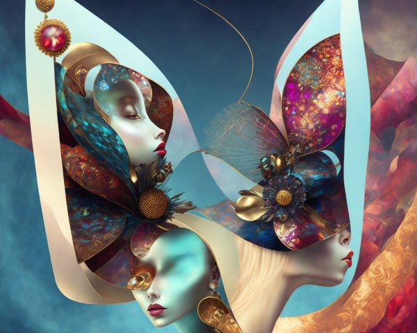 Elegant Faces with Ornate Butterfly Wing Headpieces