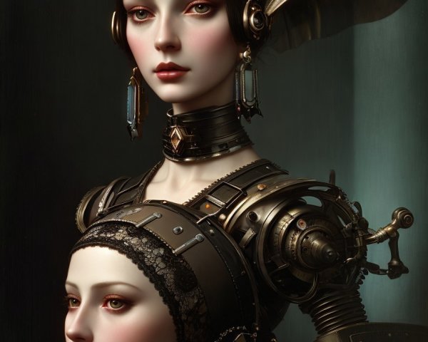 Futuristic Steampunk Humanoid Robot with Metallic Details